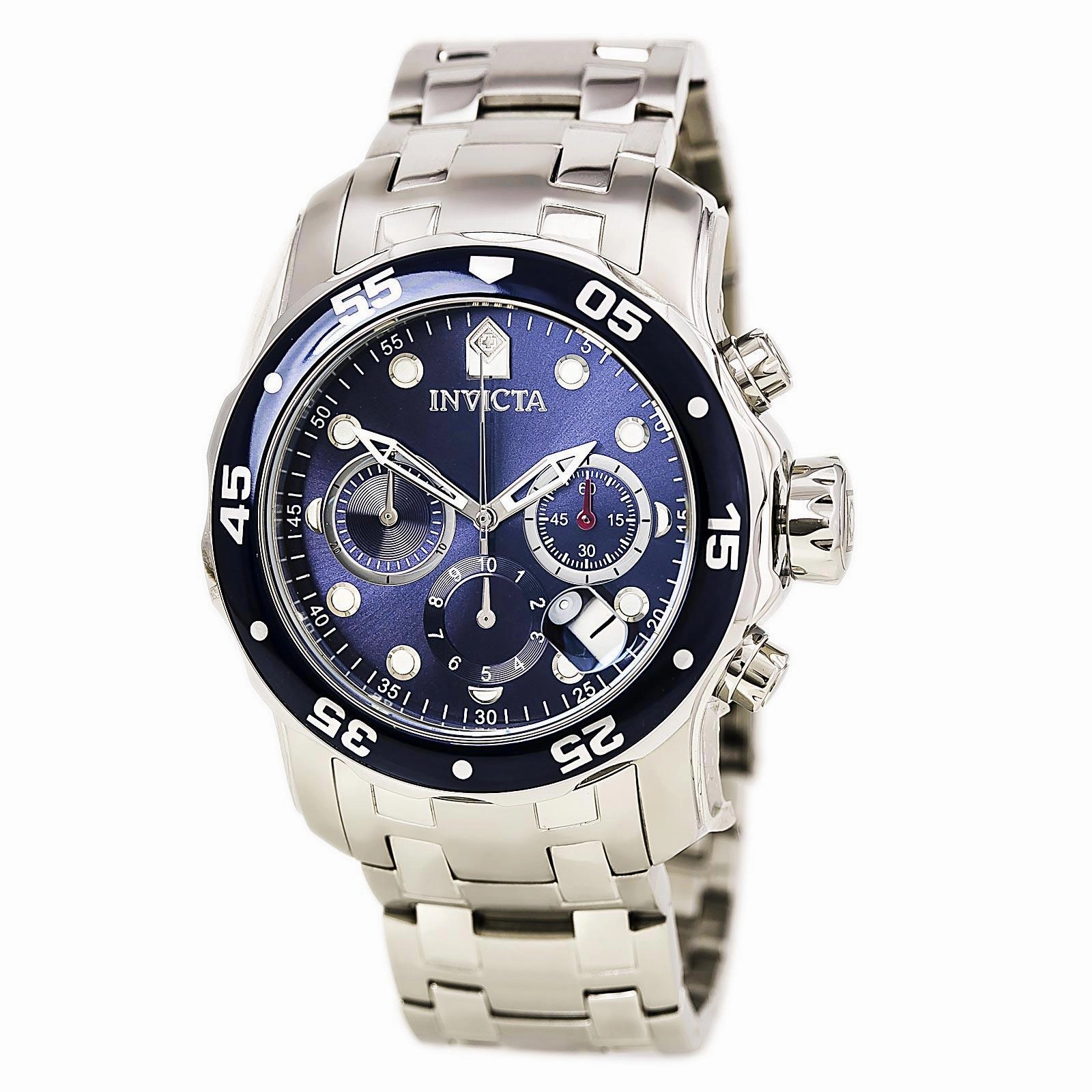 Invicta Men's Pro Diver Chronograph Watch - Quartz Blue Dial Steel Bracelet | 0070 Luxury Quartz Watch Quartz Watch Sale