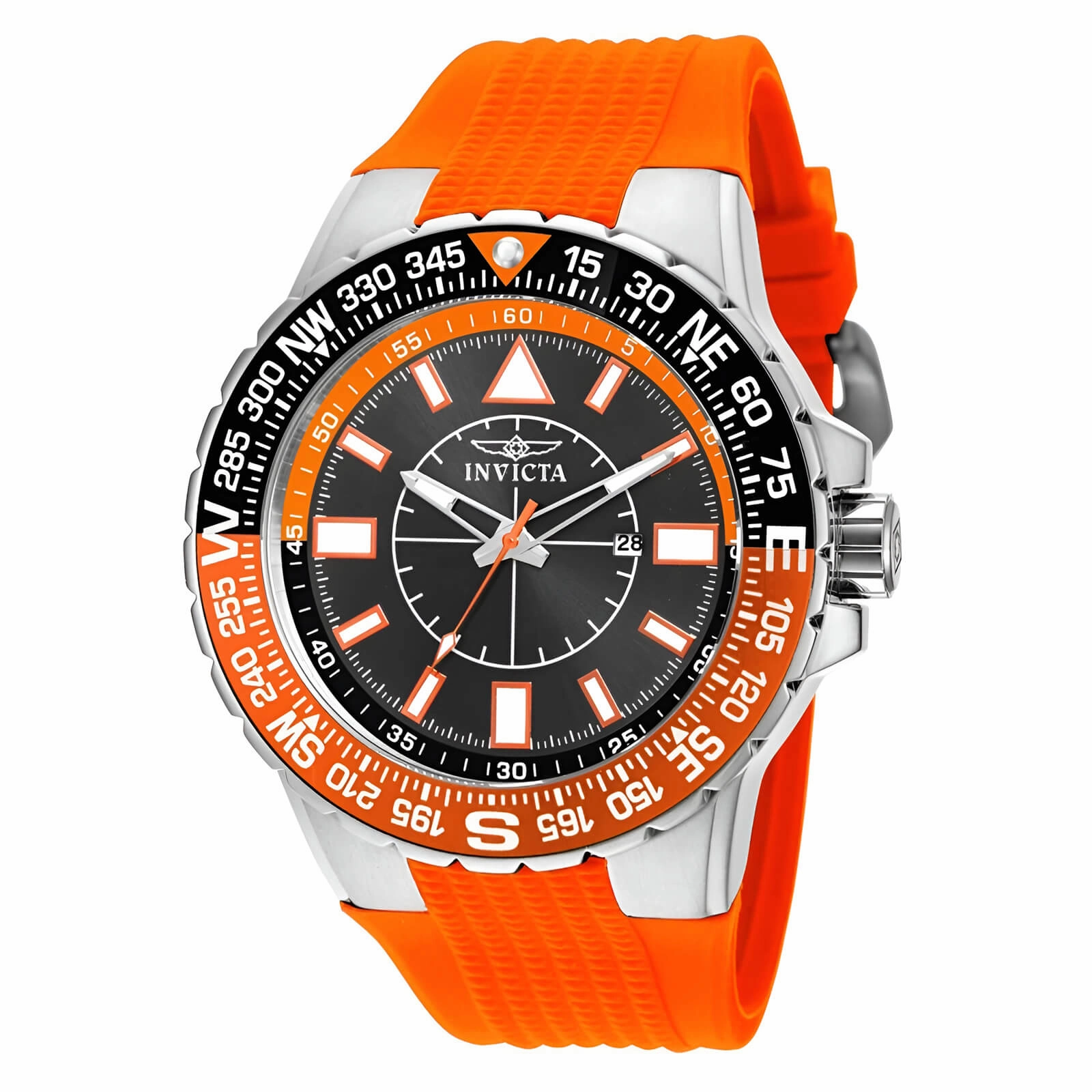 Invicta Men's Watch - Aviator Compass Black and Orange Dial Silicone Strap | 19268 Luxury Quartz Watch Quartz Watch Sale