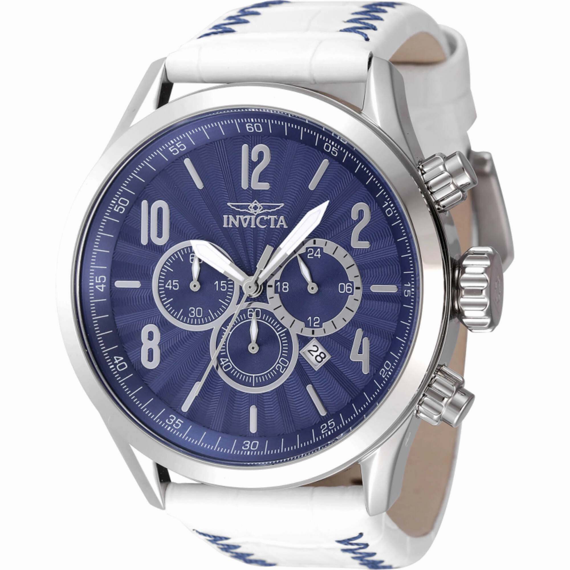 Invicta Men's Watch - Bolt Quartz Chronograph Blue Dial White Leather Strap | 46559 