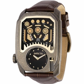 Invicta Men's Watch - Cuadro Pinball Game Black and Gold Dial Brown Strap | 35454 Luxury Quartz Watch Quartz Watch Sale