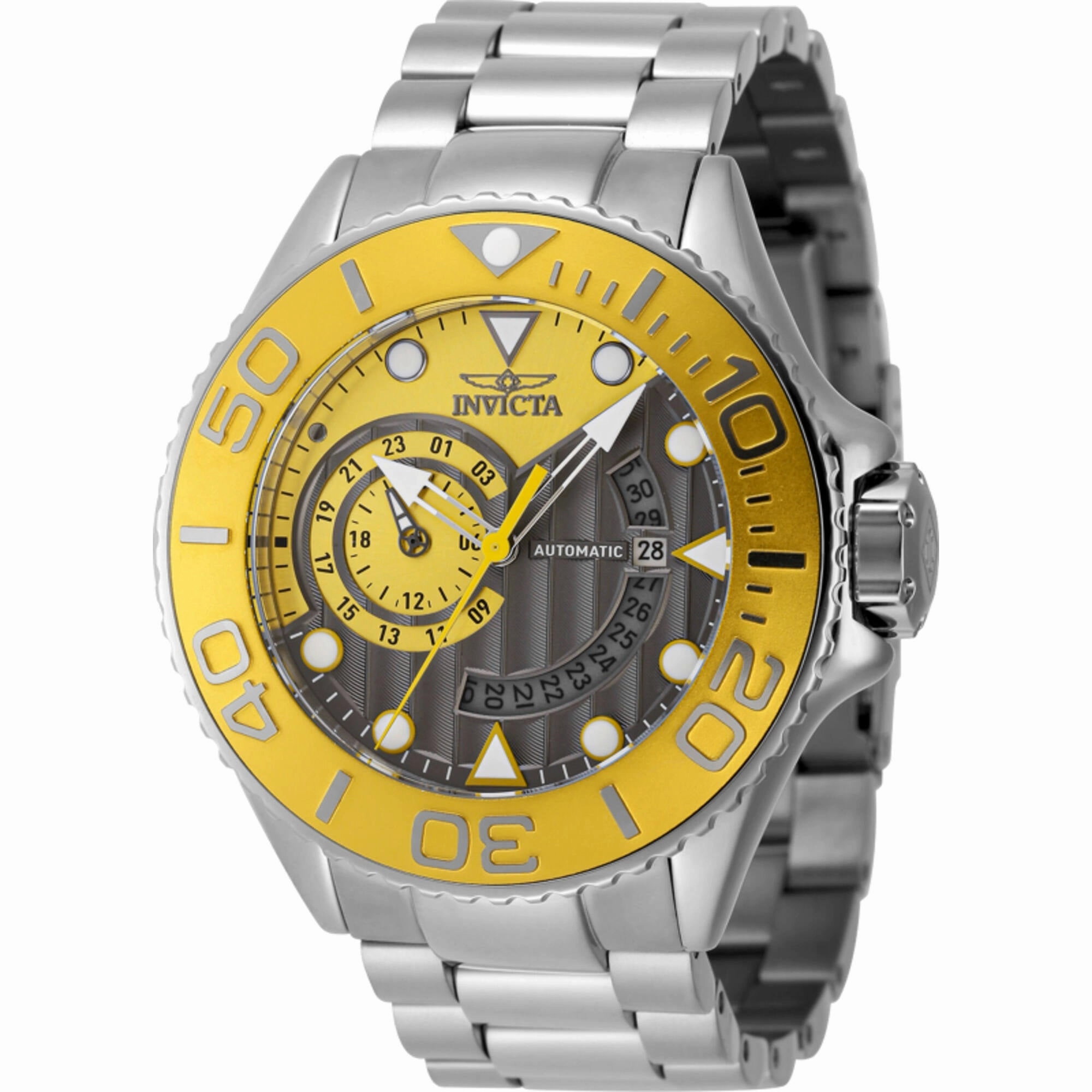 Invicta Men's Watch - Grand Diver Automatic Gunmetal and Yellow Dial Steel | 48243,automatic watch,automatic watches for men,automatic watches for women,luxury automatic watch,minimalist automatic watch,dress automatic watch,vintage automatic watch,automa