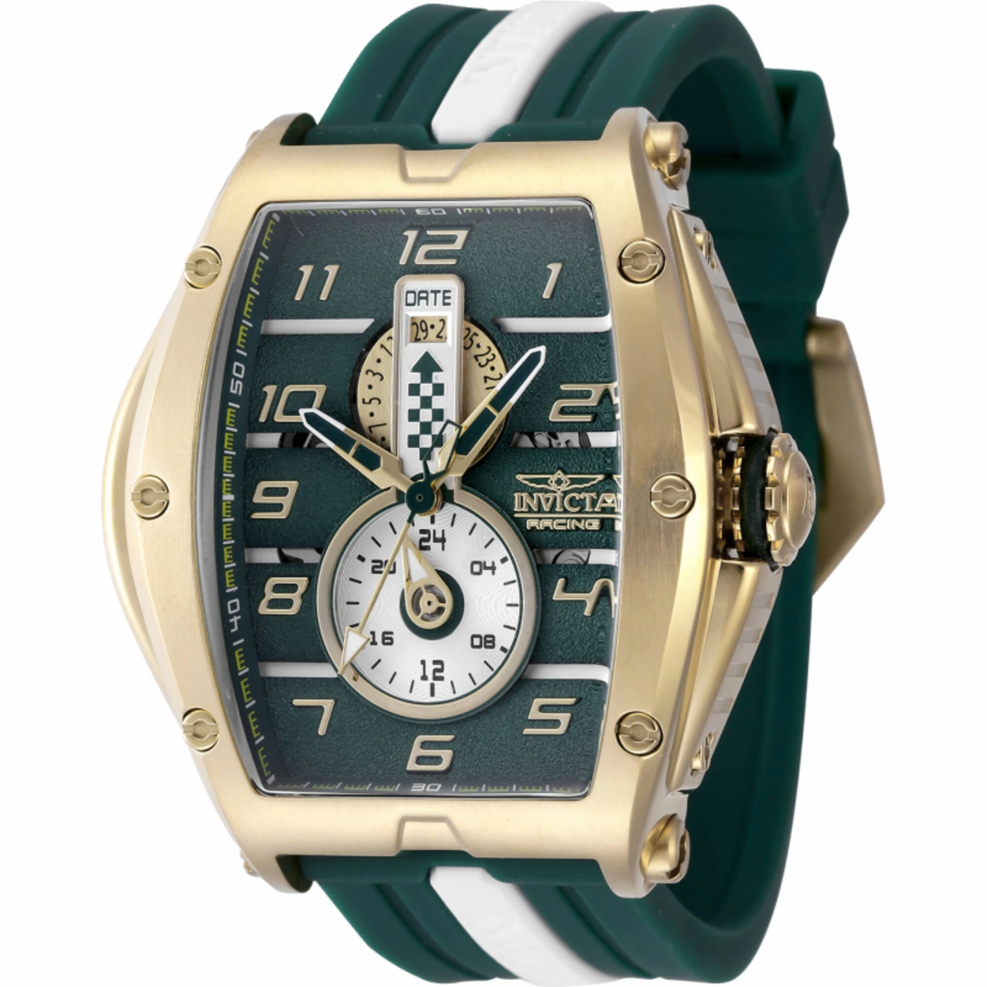 Invicta Men's Watch - Invicta Racing Yellow Gold Case Green and White Strap | 47387 men's watches best men's watches under $500 affordable men's watches men watches classic