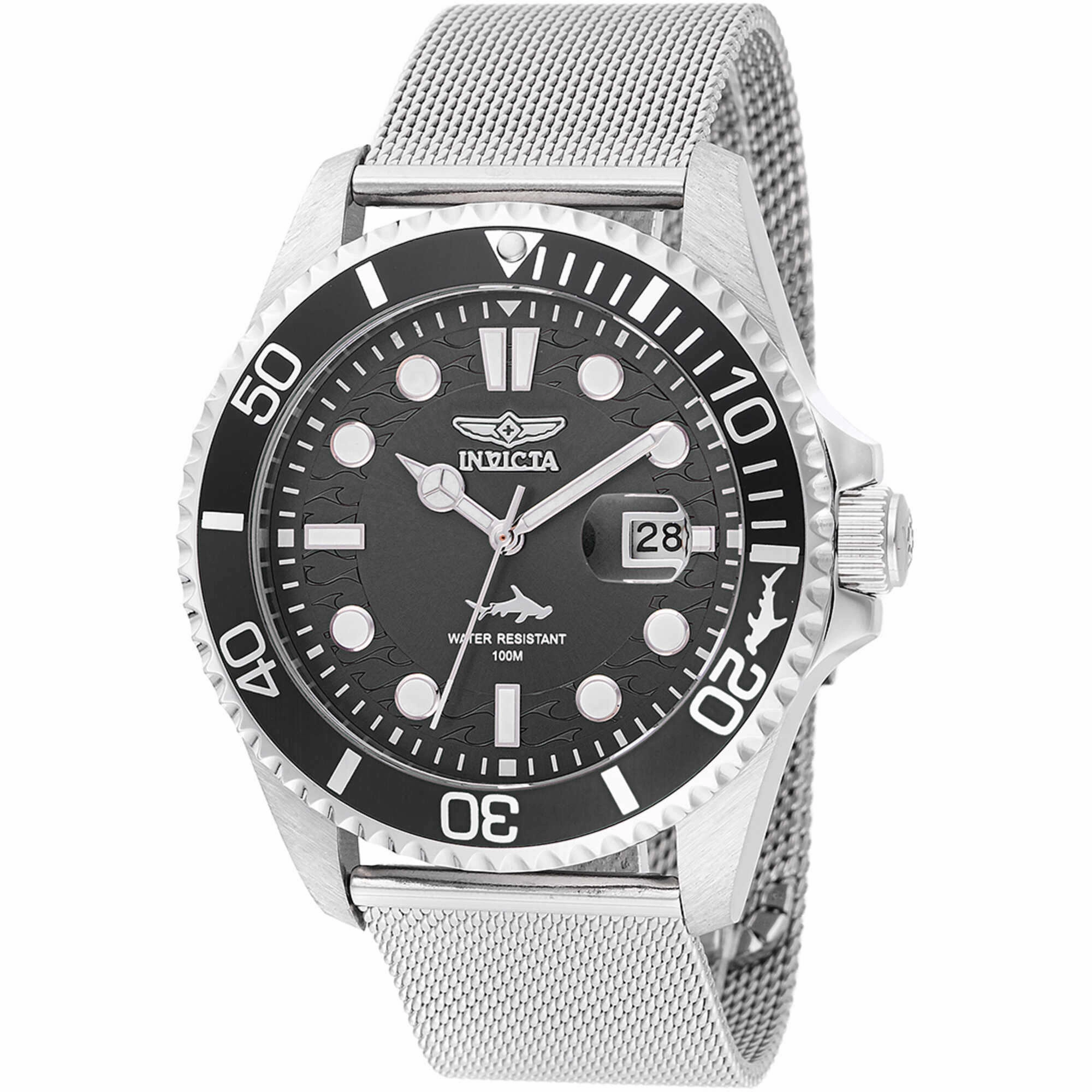 Invicta Men's Watch - Pro Diver Black Dial Stainless Steel Mesh Bracelet | 47172 