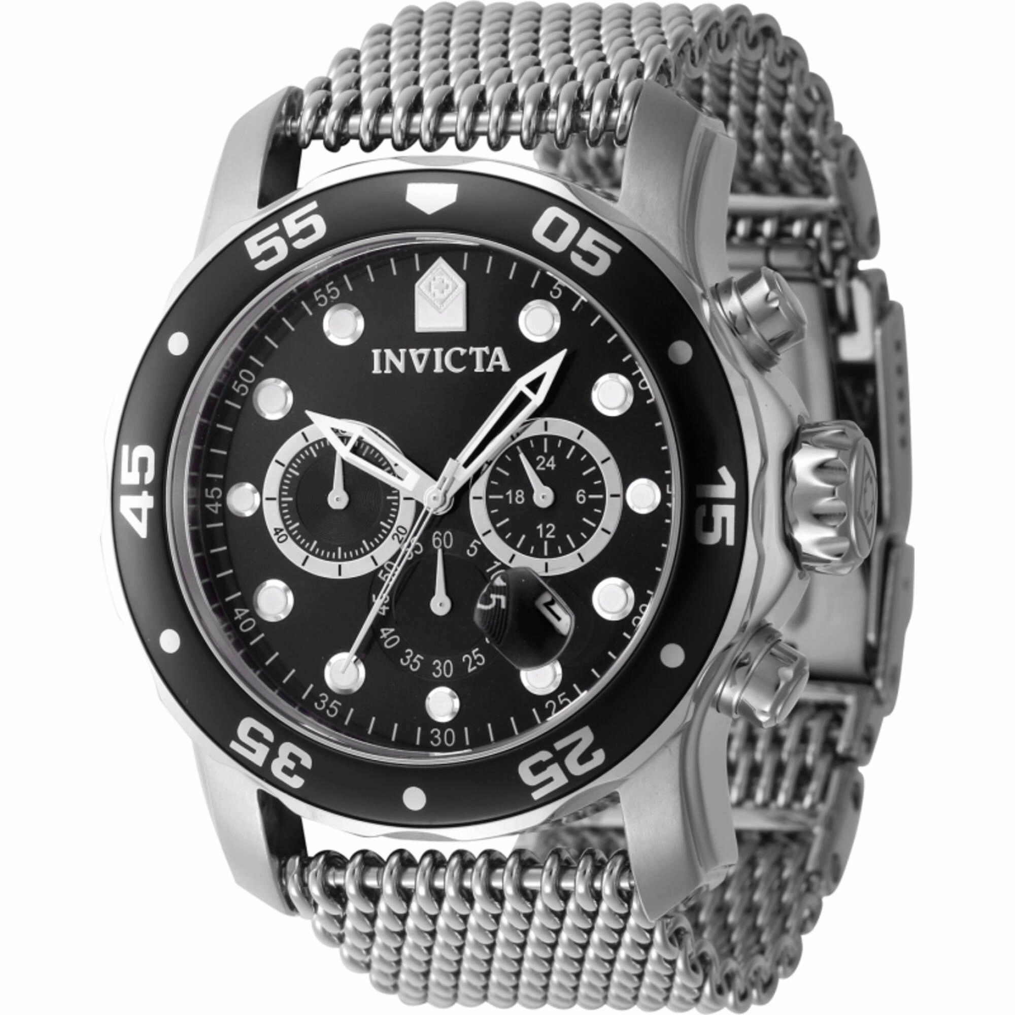 Invicta Men's Watch - Pro Diver Chronograph Black Dial Silver Steel Bracelet | 47236 Luxury Quartz Watch Quartz Watch Sale