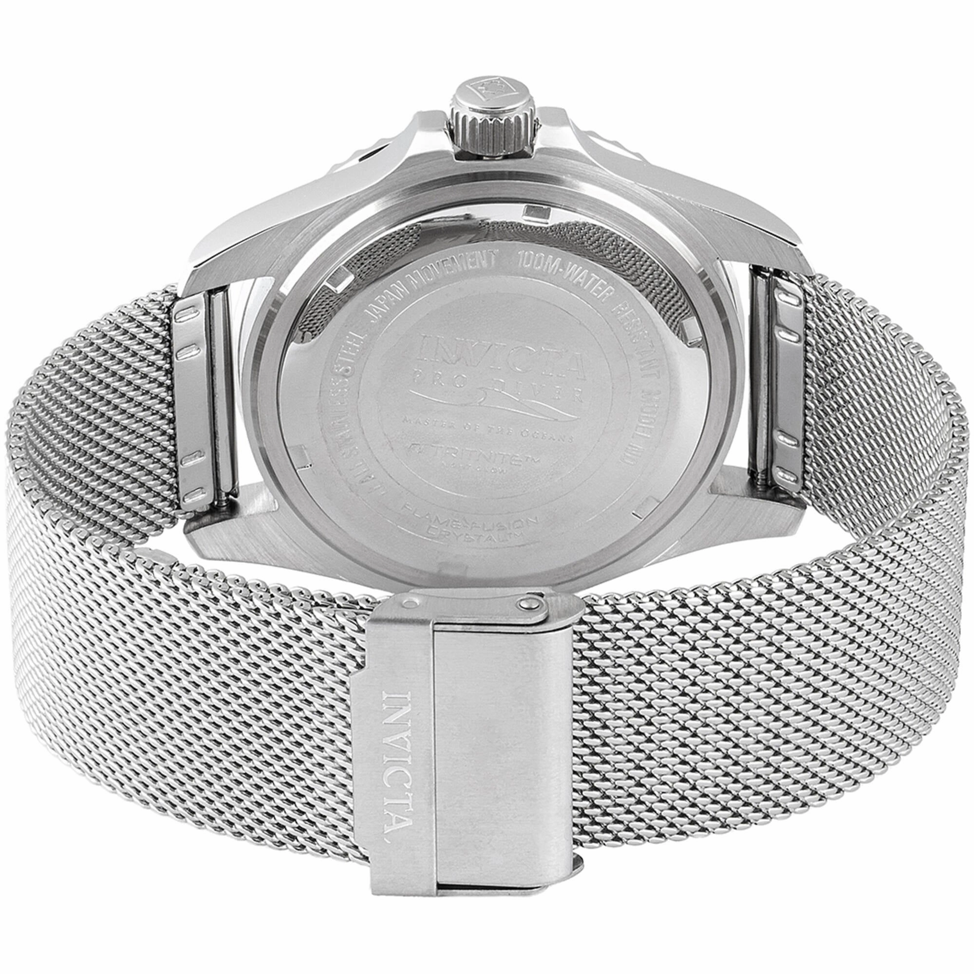 Invicta Men's Watch - Pro Diver Quartz Black Dial Silver Mesh Bracelet Date | 47176