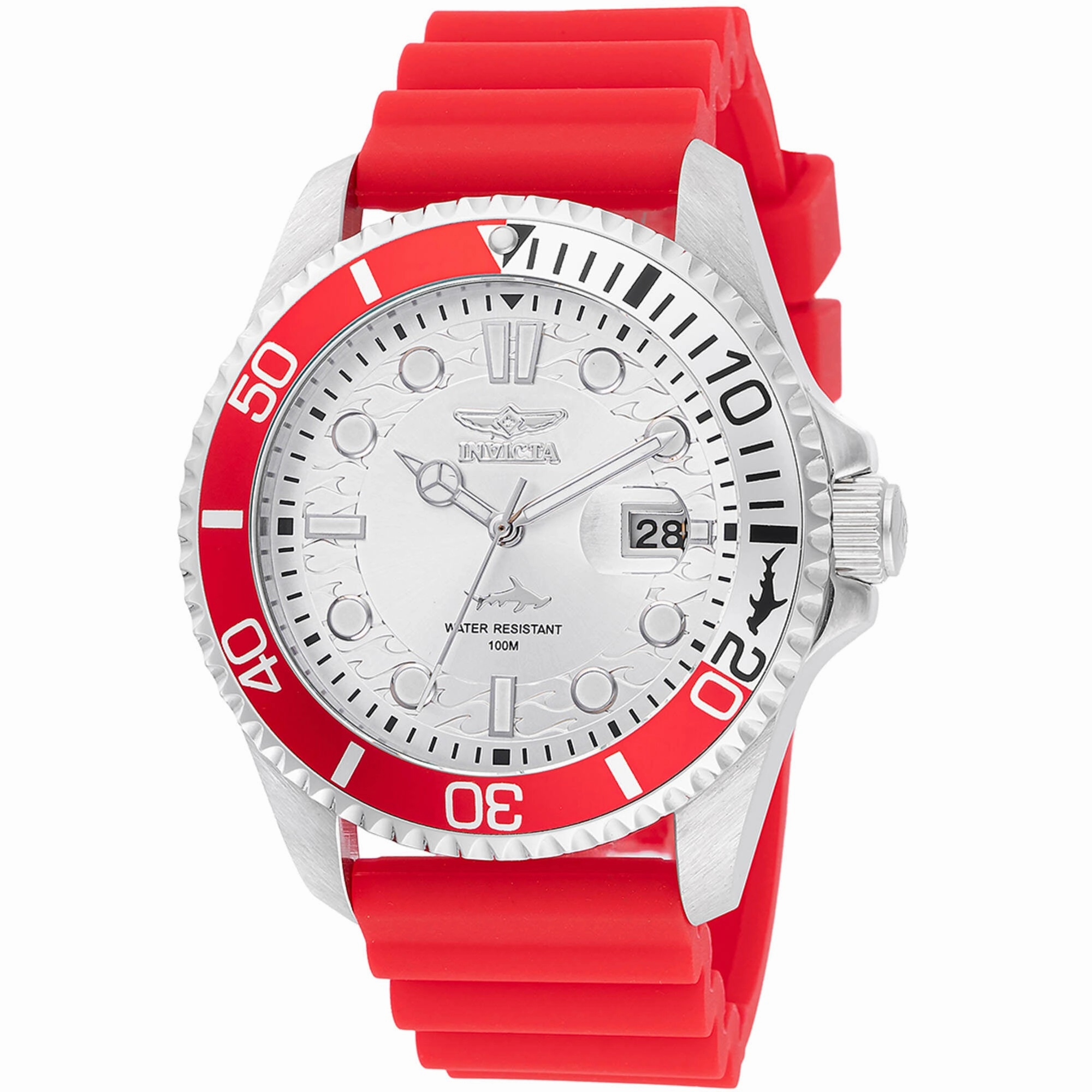Invicta Men's Watch - Pro Diver Quartz Silver Tone Dial Red Silicone Strap | 47167 Luxury Quartz Watch Quartz Watch Sale
