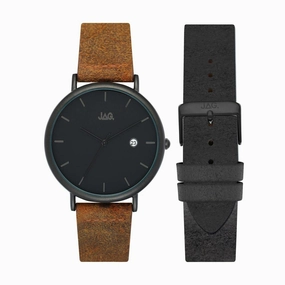 Jag Ryan Black Dial Brown Strap Mens Watch 