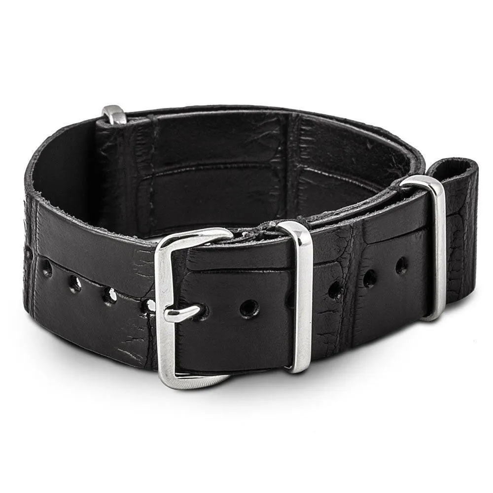 Leather nato strap - Black alligator Luxury watch bands Limited edition watch bands