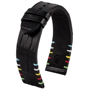 Leather watch band - Nascar Daytona Speedway - Black alligator Luxury watch bands Limited edition watch bands