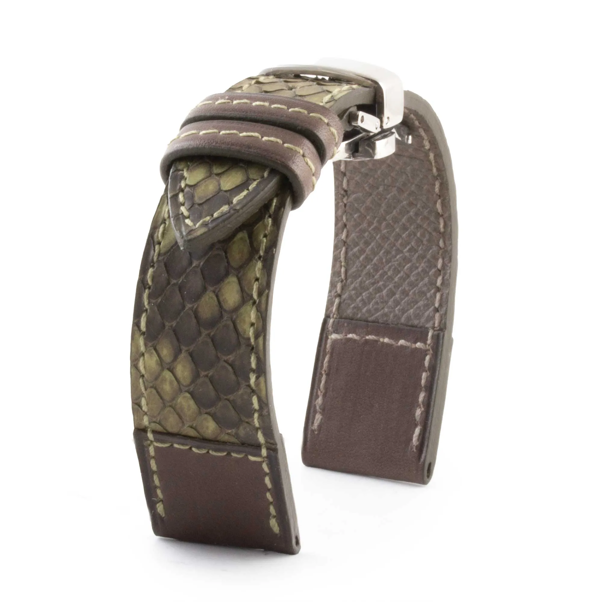Leather watch band "Tandem" - Python / barenia calf (blue, kaki, brown...)
