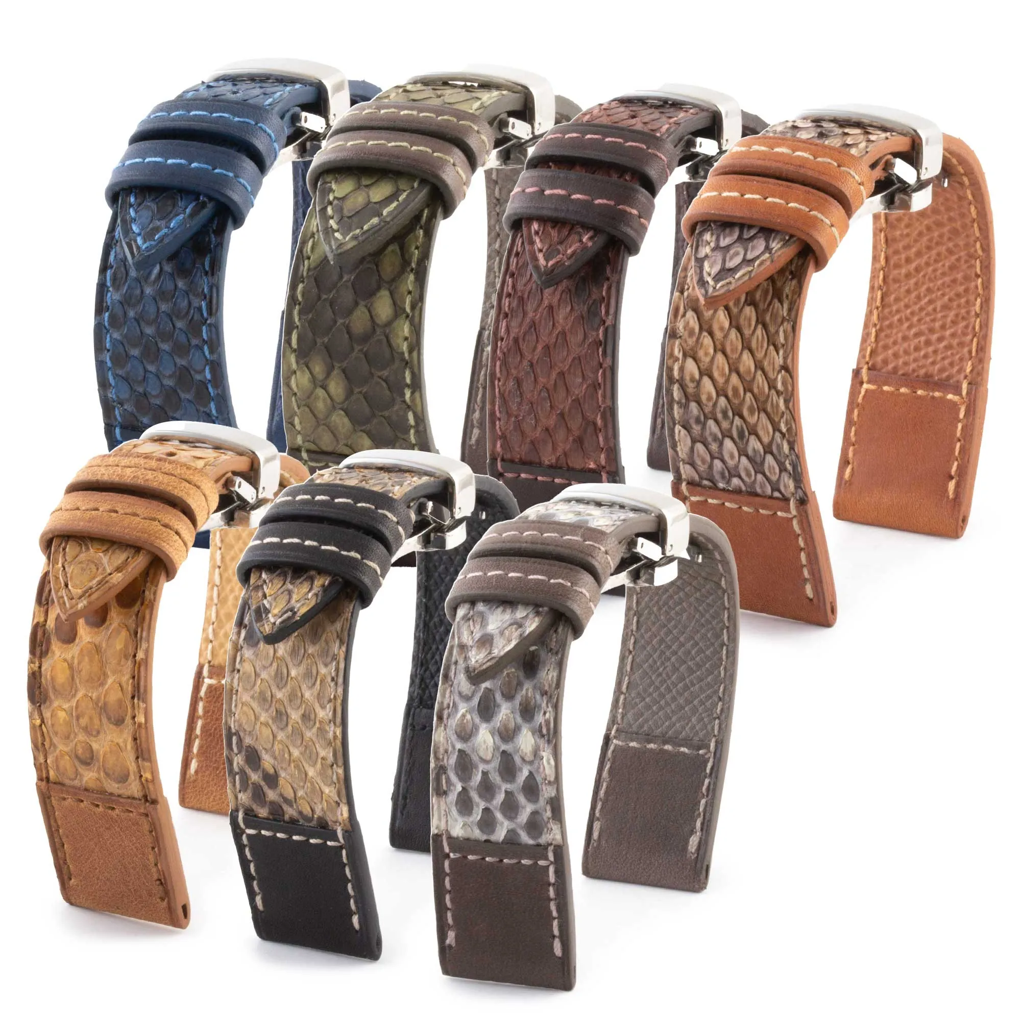 Leather watch band "Tandem" - Python / barenia calf (blue, kaki, brown...) Luxury watch bands Limited edition watch bands