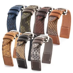 Leather watch band "Tandem" - Python / barenia calf (blue, kaki, brown...) Luxury watch bands Limited edition watch bands