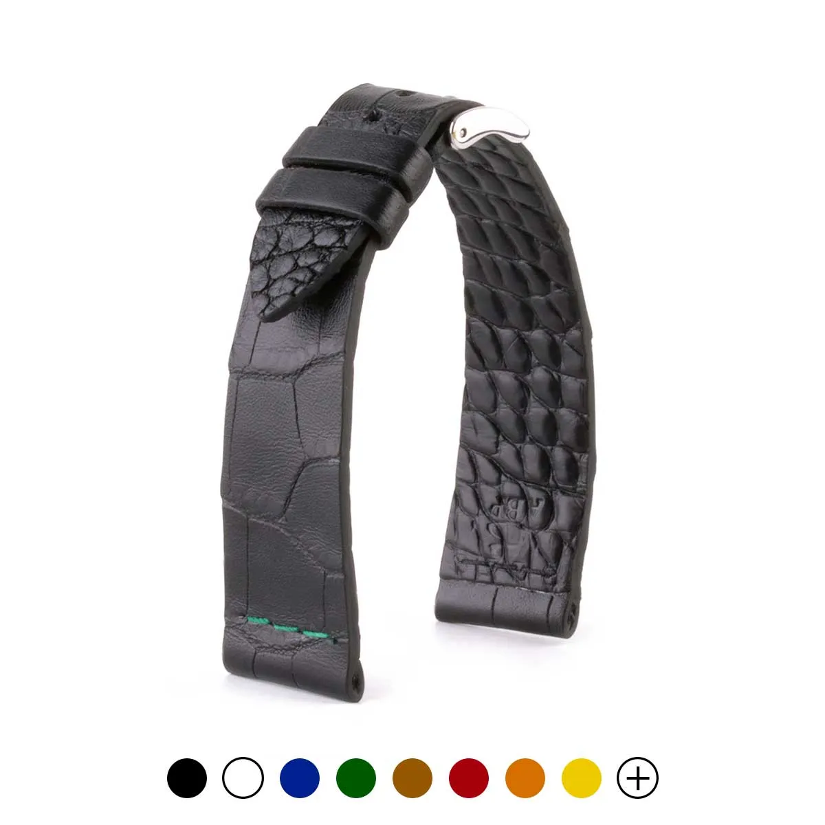Leather watch strap - Sustainable alligator with contrasted stitching (black, blue, green, red...)