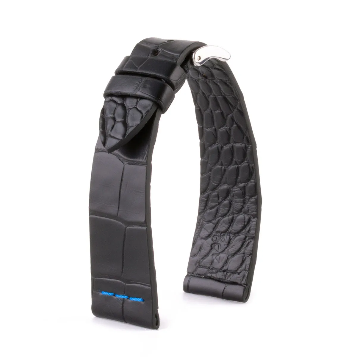 Leather watch strap - Sustainable alligator with contrasted stitching (black, blue, green, red...)