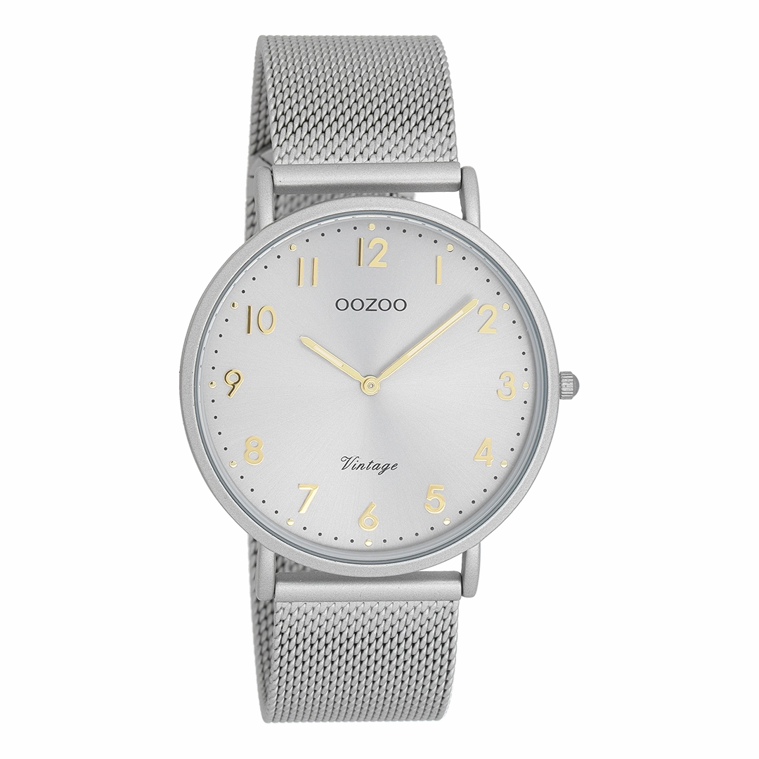 Light grey OOZOO watch with metal mesh bracelet - C20379,seiko watches,mens watches,couple watches,watches designer,watches discount,best watches for men