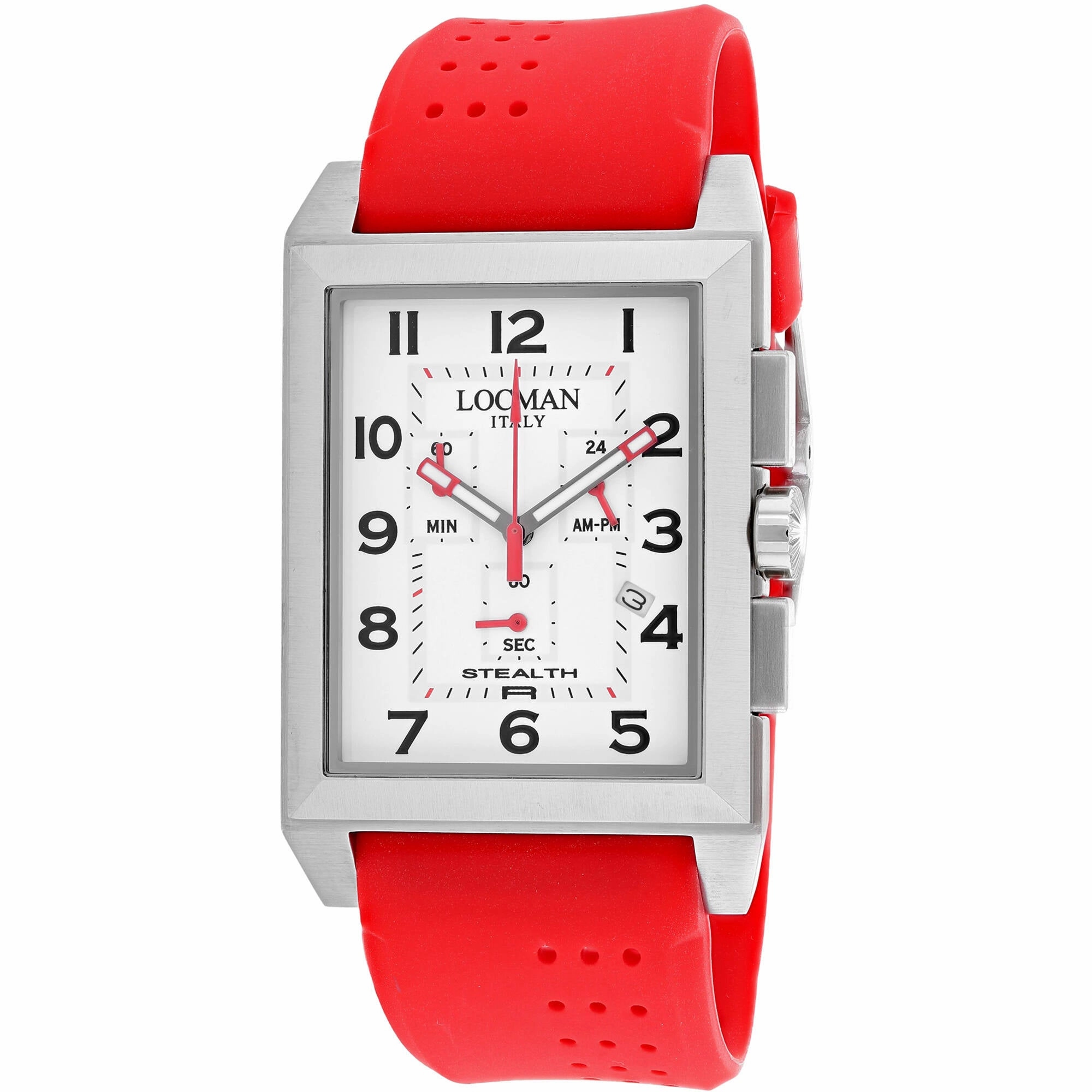 Locman Men's Watch - Stealth Chronograph White Dial Red Rubber Strap | 242WH2BK/RD 