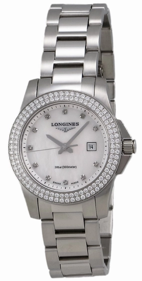 Longines Conquest Steel & Diamond Womens Watch Calendar MOP Dial L3.258.0.87.6 Women??s luxury watches Affordable women watches
