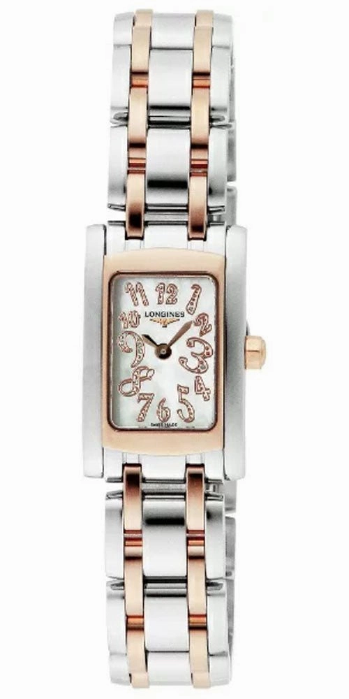 Longines DolceVita Stainless Steel & Rose Gold Mother-Of-Pearl Dial Rectangle Quartz Womens Watch L5.158.5.97.7 Women??s luxury watches Affordable women watches