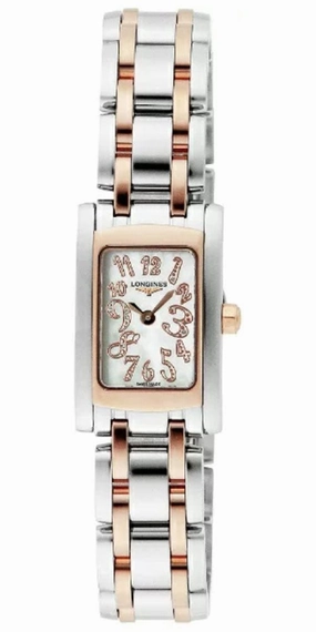 Longines DolceVita Stainless Steel & Rose Gold Mother-Of-Pearl Dial Rectangle Quartz Womens Watch L5.158.5.97.7 Women??s luxury watches Affordable women watches