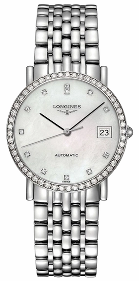 Longines Elegant Automatic Stainless Steel Mother-Of-Pearl Dial Diamonds Date Womens Watch L4.809.0.87.6 Women??s luxury watches Affordable women watches
