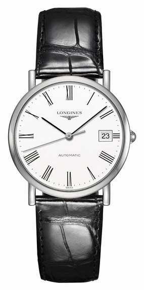 Longines Elegant Automatic Stainless Steel White Dial Black Leather Strap Date Womens Watch L4.809.4.11.2 Women??s luxury watches Affordable women watches