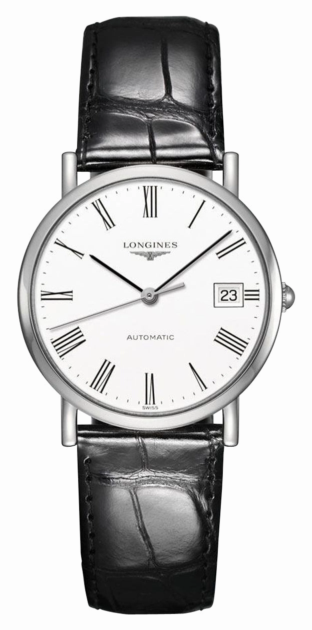 Longines Elegant Automatic Stainless Steel White Dial Black Leather Strap Date Womens Watch L4.809.4.11.2 Women??s luxury watches Affordable women watches