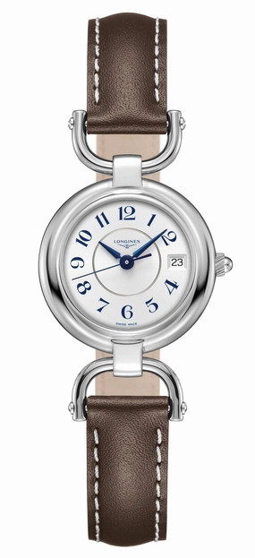 Longines Equestrian Stainless Steel Brown Leather Strap Silver-Tone Dial Date Quartz Womens Watch L6.130.4.73.2 Women??s luxury watches Affordable women watches