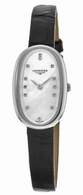 Longines Symphonette Black Leather Strap Stainless Steel Mother-Of-Pearl Dial Diamonds Womens Watch L2.305.4.87.0 Women??s luxury watches Affordable women watches