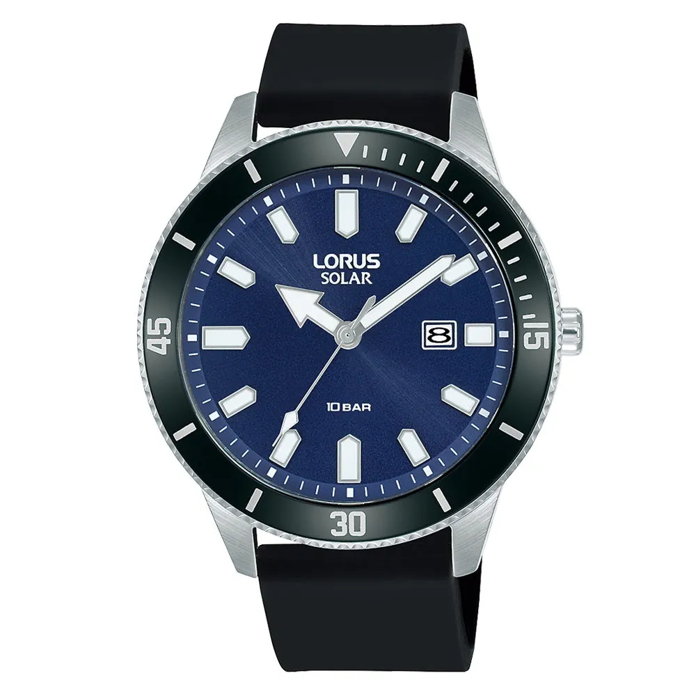 Lorus Blue Dial Black Silicone Strap Solar Mens Watch RX319AX9 cheap digital watch best digital watch for men