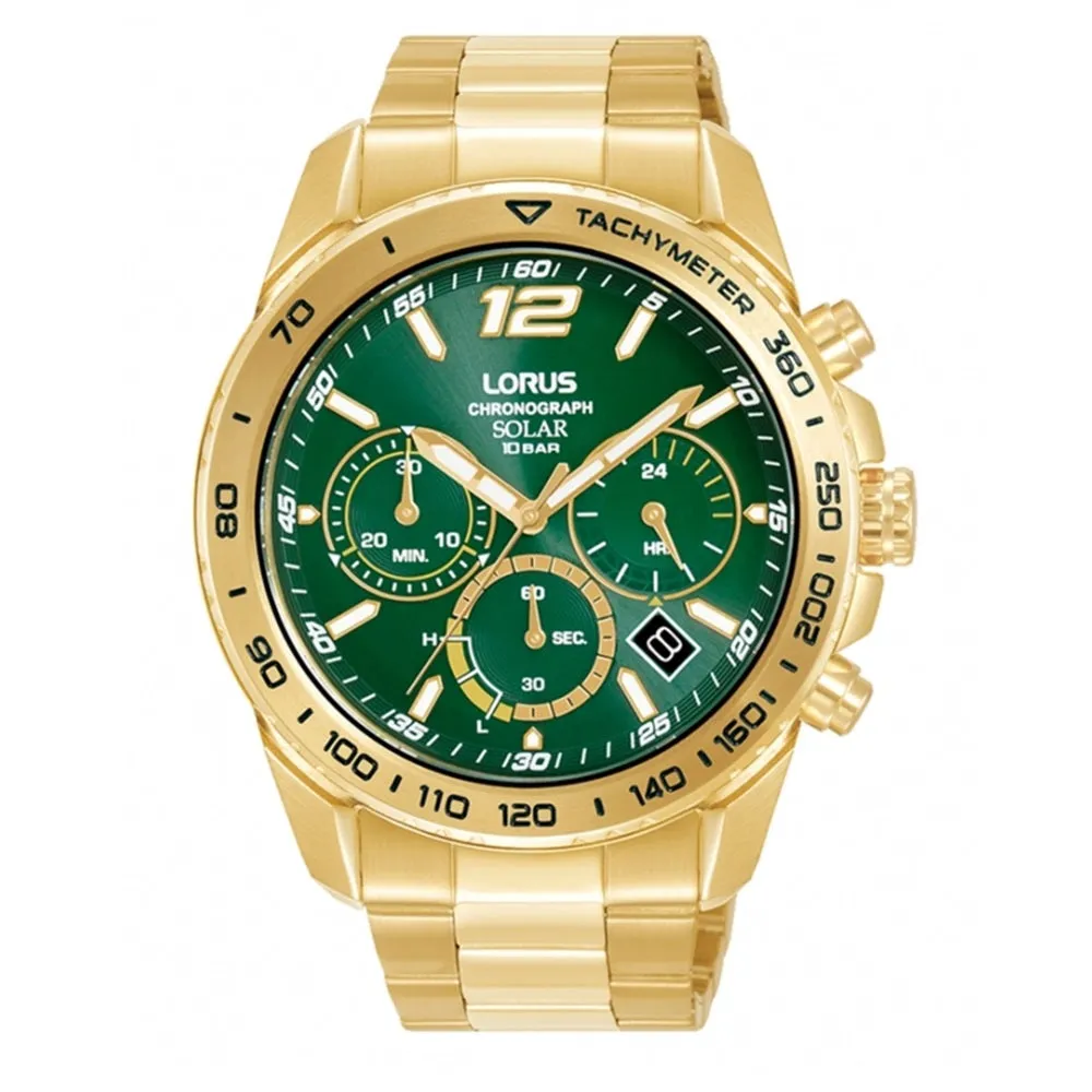 Lorus Green Dial Gold Plated Solar Chronograph Mens Watch RZ514AX9 cheap digital watch best digital watch for men