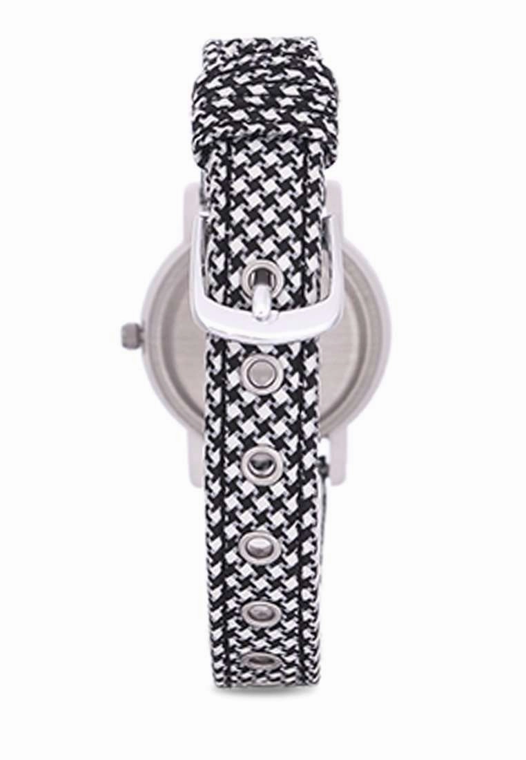 LQ-139LB-1B Black/Stripe Leather Strap Watch for Women