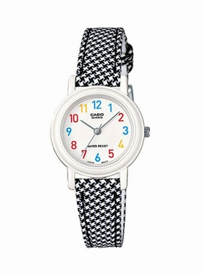 LQ-139LB-1B Black/Stripe Leather Strap Watch for Women Affordable Leather Watch Leather Watch Discount