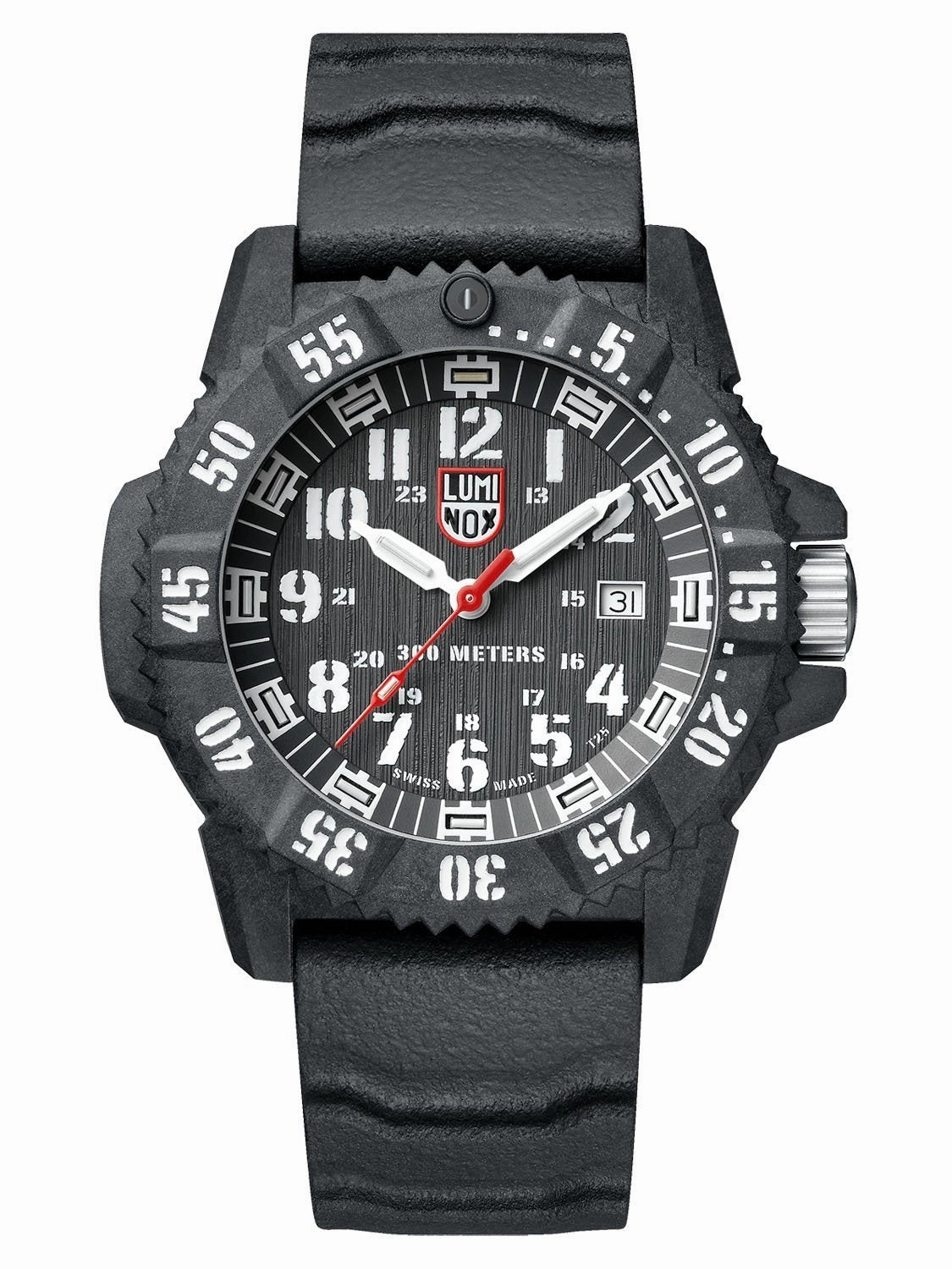 Luminox MASTER CARBON SEAL 3801 Series Mens Black Rubber Watch XS.3801.L Hypoallergenic Silicone Watch Discount Silicone Watches