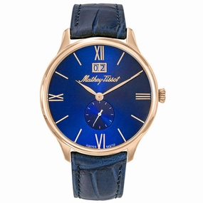Mathey Tissot Men's Watch - Edmond Quartz Rose Gold Case Blue Dial Strap | H1886QPBU 