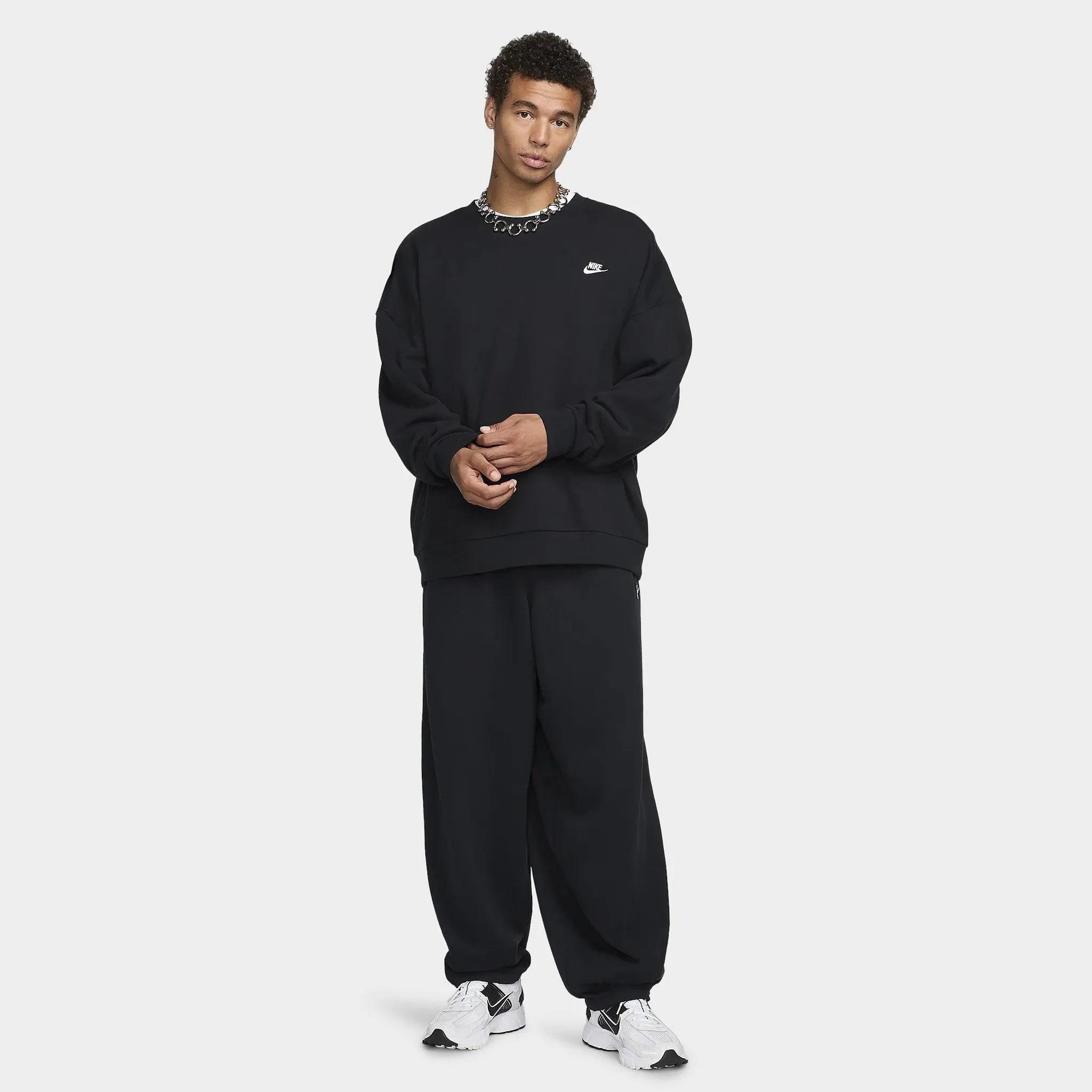 Mens Nike Nike Club Fleece French Terry Oversized Pants Black / White