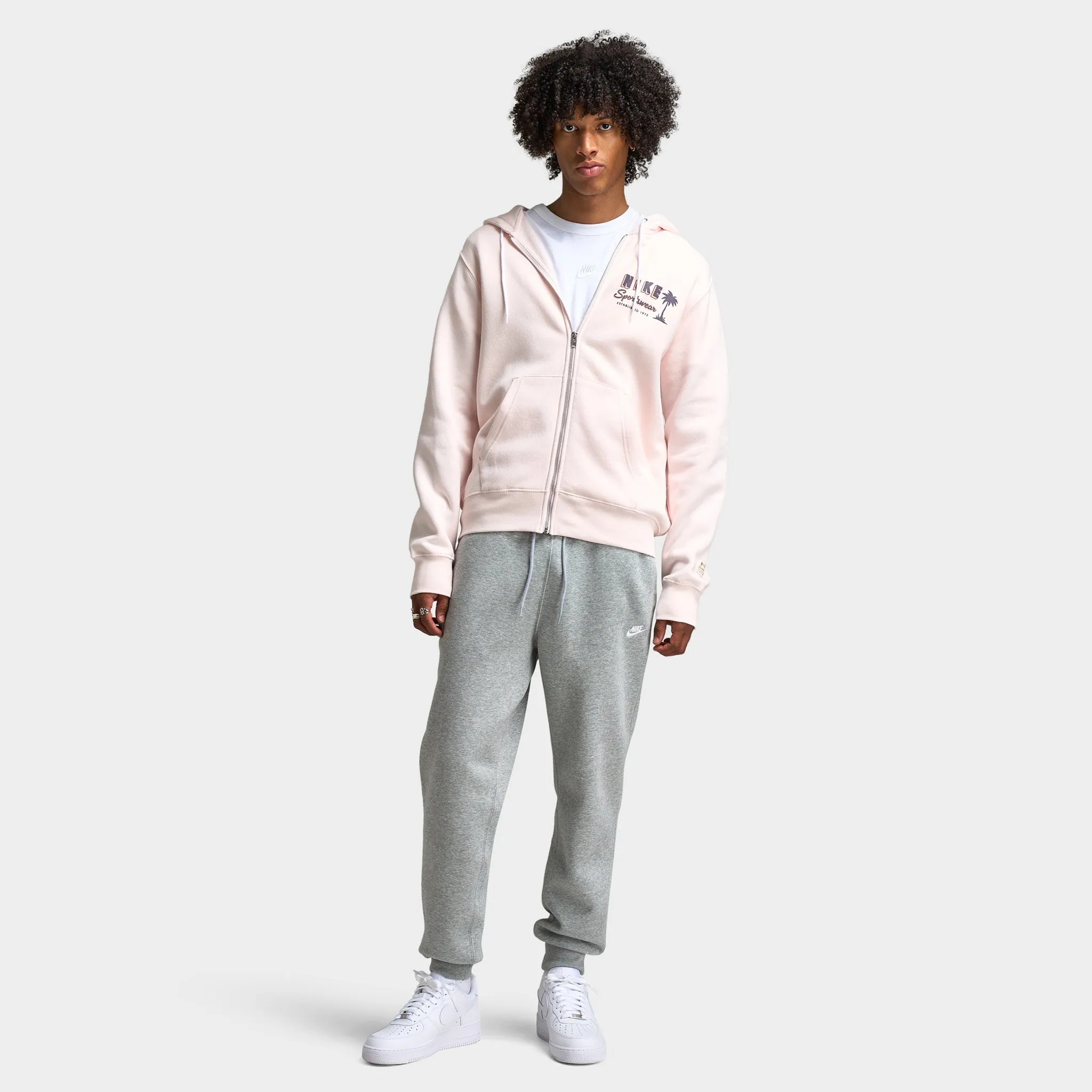 Mens Nike Nike Club Fleece Joggers Dark Grey Heather / Light Smoke Grey - White