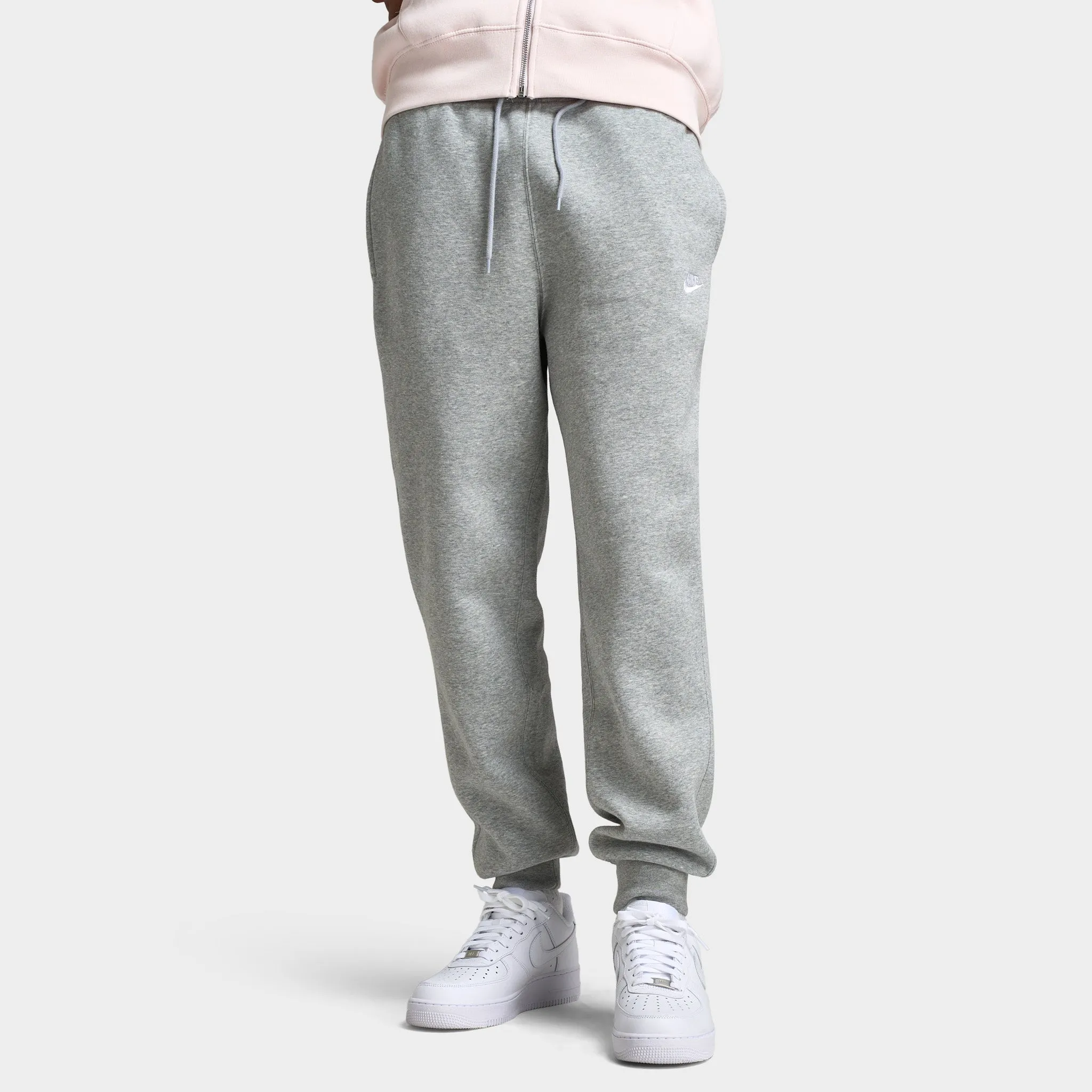 Mens Nike Nike Club Fleece Joggers Dark Grey Heather / Light Smoke Grey - White
