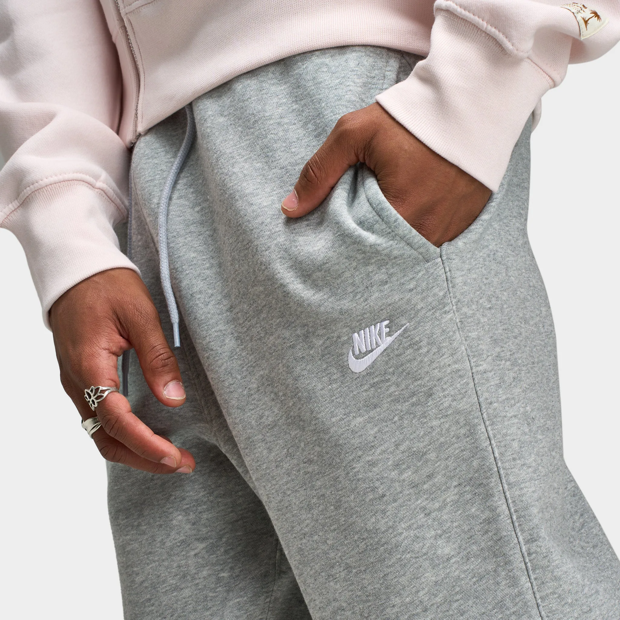Mens Nike Nike Club Fleece Joggers Dark Grey Heather / Light Smoke Grey - White