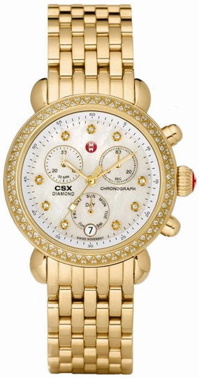 Michele CSX-36 Chronograph Diamonds Mother of Pearl Dial Day/ Date Gold Tone Stainless Steel Womens Watch MWW03M000141 Women??s luxury watches Affordable women watches