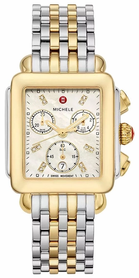 Michele Deco Chronograph Date Two-Tone Stainless Steel & Diamonds Womens Watch MWW06A000779 Women??s luxury watches Affordable women watches