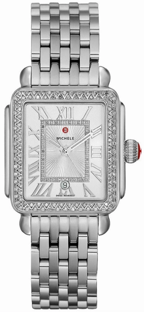 Michele Deco Madison Mid Stainless Steel Diamonds Silver Dial Date Womens Watch MWW06G000001 Women??s luxury watches Affordable women watches