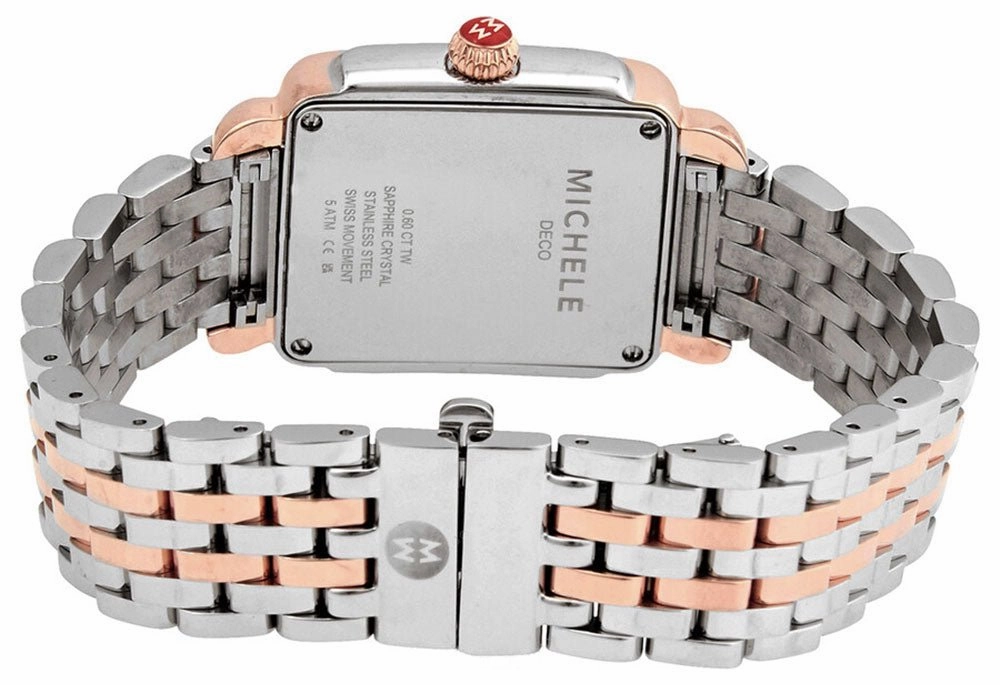 Michele Deco Madison Mid Two-Tone Rose Gold Steel Diamonds Silver Dial Rectangle Womens Watch MWW06G000015
