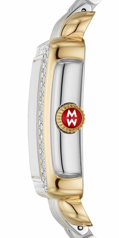 Michele Deco Madison Mid Two-Tone Steel Diamonds Blue Mother-of-Pearl Dial Rectangle Womens Watch MWW06G000036