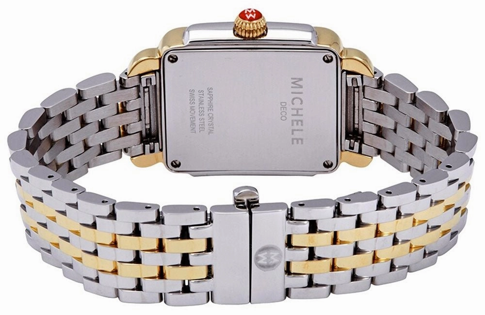 Michele Deco Madison Mid Two-Tone Steel Diamonds Silver Dial Rectangle Womens Watch MWW06G000002