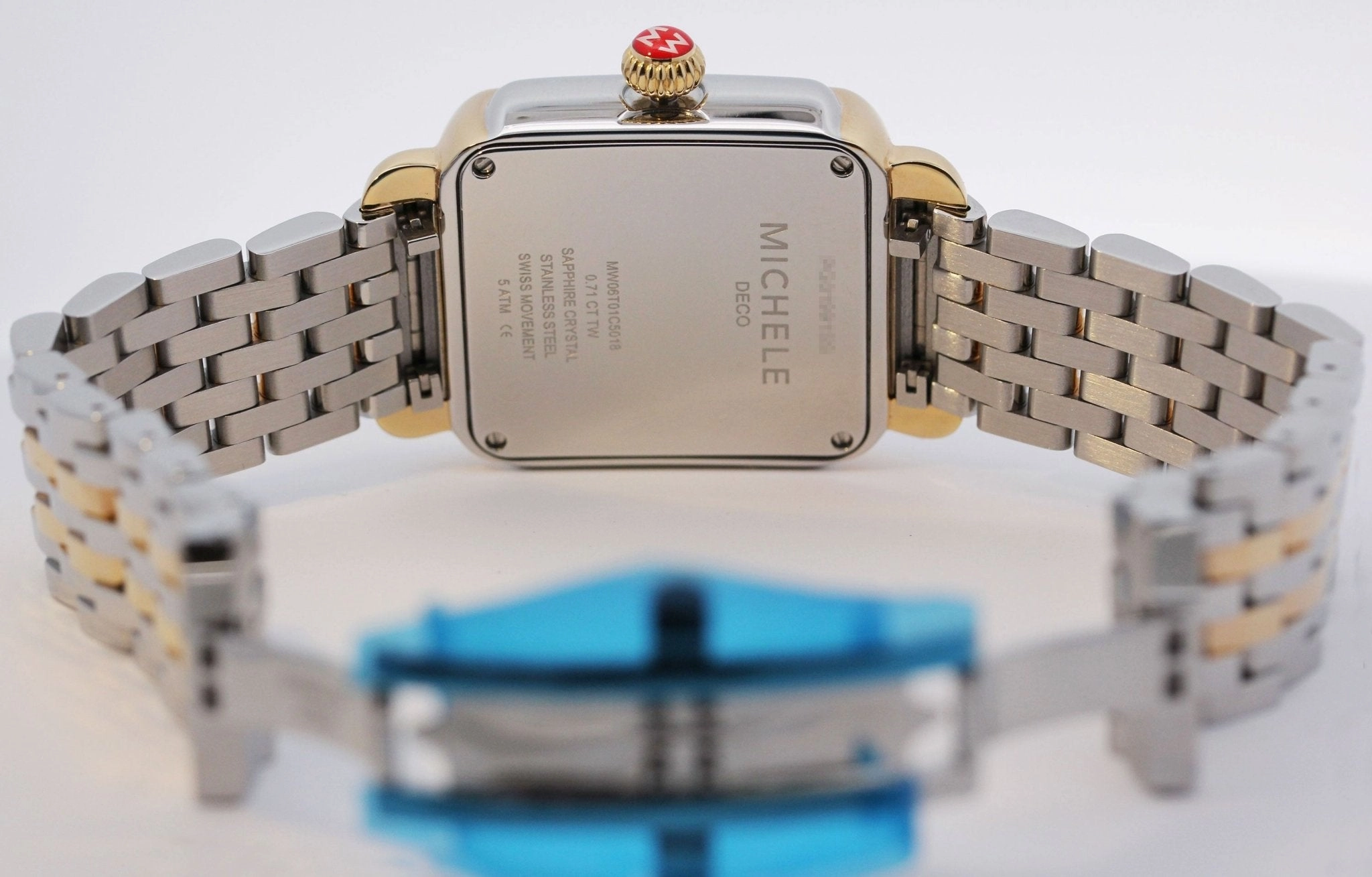 Michele Deco Madison Two-Tone Steel Diamonds Silver Dial Date Rectangle Womens Watch MWW06T000144