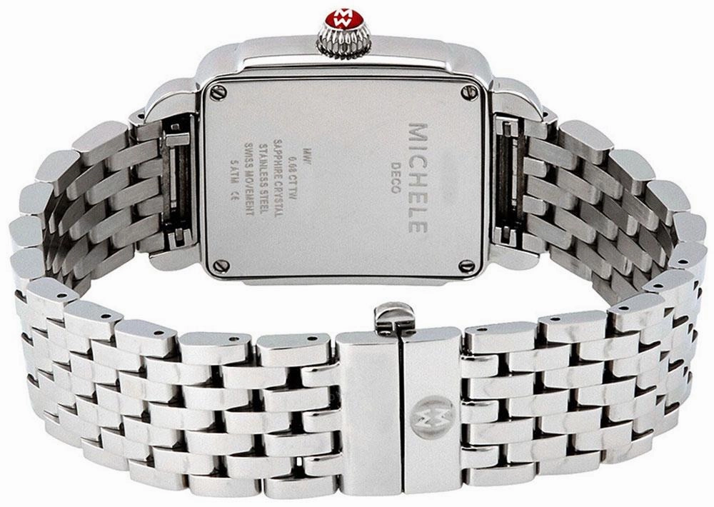 Michele Deco Mid Stainless Steel Mother-of-Pearl Dial Diamond Rectangle Womens Watch MWW06V000002