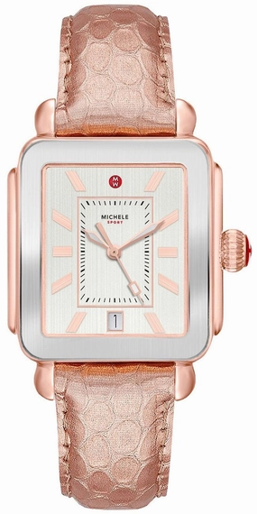 Michele Deco Sport Rose Gold Leather Silver Dial Date Womens Watch MWW06K000039 Women??s luxury watches Affordable women watches