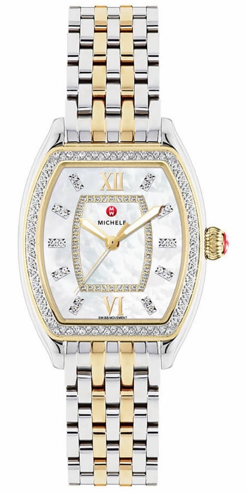 Michele Releve Two-Tone Steel Diamonds Mother-of-Pearl Dial Quartz Womens Watch MWW19B000002 Women??s luxury watches Affordable women watches