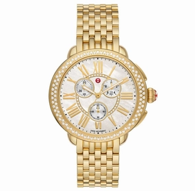 Michele Serein Chronograph Diamonds Mother-of-Pearl Dial 18K Gold-Plated Steel Womens Watch MWW21A000070 Women??s luxury watches Affordable women watches