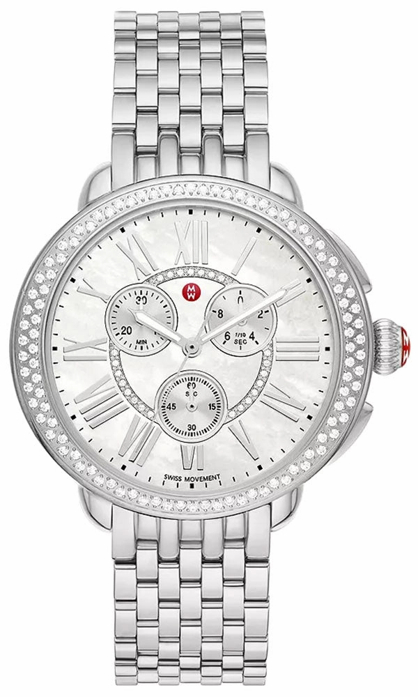 Michele Serein Chronograph Diamonds Mother-of-Pearl Dial Stainless Steel Womens Watch MWW21A000068 Women??s luxury watches Affordable women watches